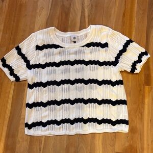 CAbi Navy and White Crew Neck Sweater